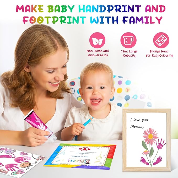 75ml Pink Baby Hand and Footprint Ink Kit, Baby Handprint Footprint Paint for Newborn Keepsake, Dog Cat Paw Print Kit, Washable, Non Toxic Acid-Free, Safe Gentle for Ideal New Mom Gifts-CubbioJoy