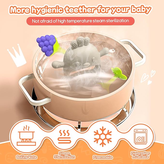 5 Packs Baby Teething Toys for Babies Over 3 Months, Food Grade Silicone Teething Mitten, Anti Dropping Wrist Hand Teethers Baby Chew Toys for Sucking Needs, BPA Free (Caramel)-CubbioJoy