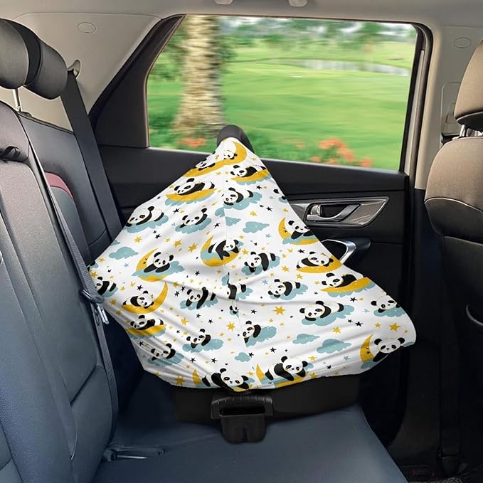 Binienty Cartoon Panda Carseat Cover for Baby Breathable Stretchy Baby Carseat Covers Lightweight Cartoon Car Seat Covers Infants Car Canopies-CubbioJoy