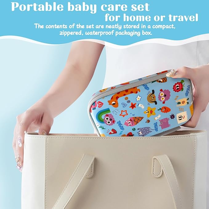 JIFTOK Baby Healthcare and Grooming Kit, 30 in 1 Baby Electric Nail Trimmer Set, Newborn Nursery Care Kit, Baby Essentials Set with Hair Brush Comb, Nail Clippers for Infant Toddlers Boys Girls (Blue)-CubbioJoy