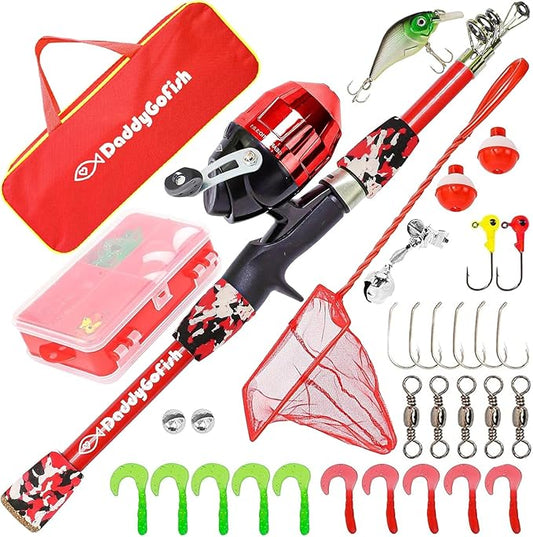 DaddyGoFish Kids Fishing Pole - Rod Reel Combo Tackle Box Starter Set - First Year Small Gear Kit for Boys Girls Toddler Youth Age Beginner Little Children-CubbioJoy