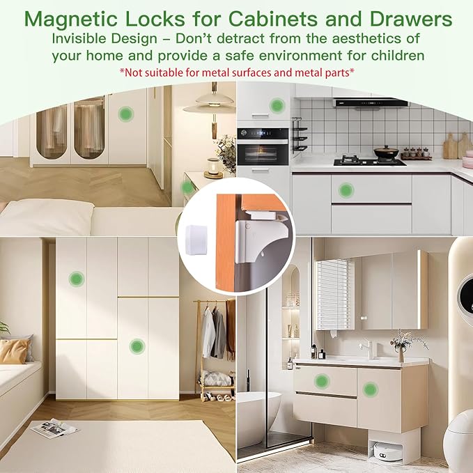 32 Pack Vkania Magnetic Cabinet Locks Baby Proofing - Baby Safety Latches for Drawers and Cabinets -Easy Installation No Drilling-CubbioJoy