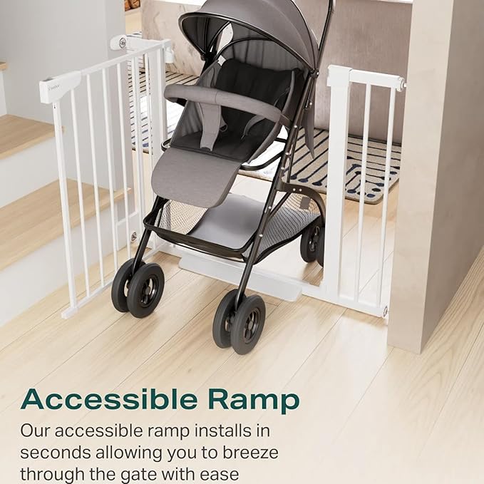 Cumbor 2 Pack 29.7-40.6" Baby Gate for Stairs, Mom's Choice Awards Winner-Dog Gate for Doorways, Pressure Mounted Self Closing Pet Gates for Dogs Indoor, Safety Child Gate with Easy Walk Thru Door-CubbioJoy