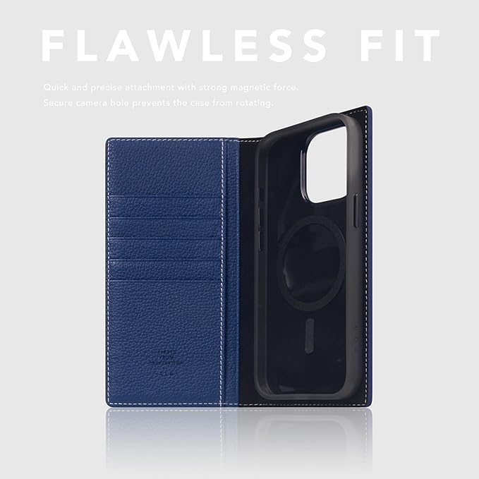 D8 Full Grain Leather Wallet Case for iPhone 15 Pro Max - [2-in-1] Handcrafted Detachable Diary Style with Magnetic MagSafe Back Cover, Gift Box Included (Navy Blue)-CubbioJoy