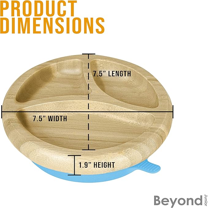 Abiie Octopod Bamboo Dish - Kids Plates for 4 months and up, 3-Compartment Baby Plates with Suction, Round Bamboo Baby Plate, Mess-Free Toddler Suction Plates, Baby Feeding Supplies, 7.5 x 7.5 x 1.9in-CubbioJoy