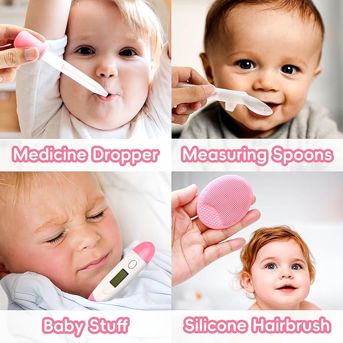 Baby Grooming Kit, Infant Safety Care Set with Hair Brush Comb Nail Clipper Nasal Aspirator,Baby Essentials Kit for Newborn Girls Boys (Pink Baby Grooming kit)-CubbioJoy