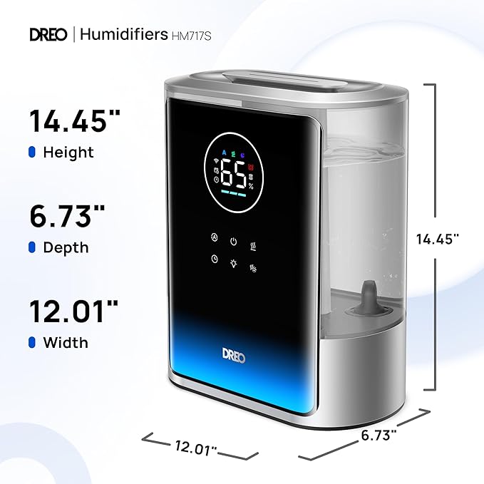 Dreo 8L Smart Humidifier Large Room 600ft², 80H Runtime Supersized Warm and Cool Mist Humidifiers for Bedroom Baby, 28dB Quiet Air Humidifier for Plants Indoor, Home, Whole House, Silver, HM717S-CubbioJoy