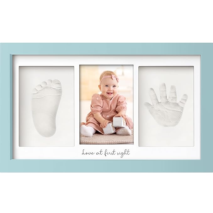 Baby Hand and Footprint Kit - Clay Handprint Keepsake Frame, Newborn Nursery Picture Frame, Personalized New Mom Gifts for Baby Shower & Registry (Sky Blue)-CubbioJoy