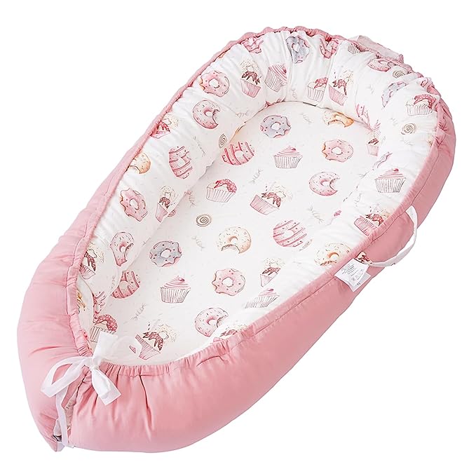 Baby Lounger - Infant Lounger for Newborn 0-24 Months, Breathable & Soft Baby Lounger Cover, Portable Infant Lounger for Home and Travel, Babies Essentials Gifts - Pink-CubbioJoy