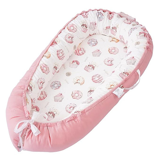 Baby Lounger - Infant Lounger for Newborn 0-24 Months, Breathable & Soft Baby Lounger Cover, Portable Infant Lounger for Home and Travel, Babies Essentials Gifts - Pink-CubbioJoy