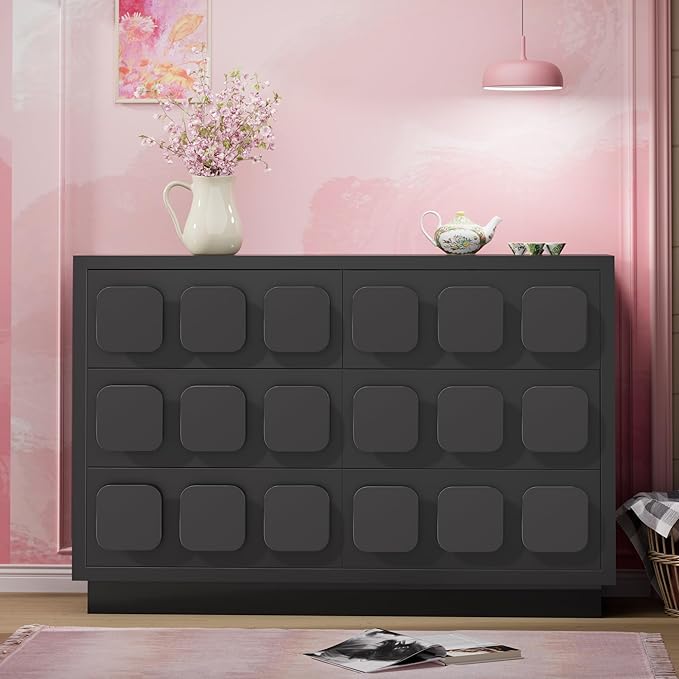 Anbuy Black Baby Dresser for Bedroom, Dresser for Baby with 6 Drawers, Storage and Organization Unit with Square Handles, for Nursery, Kids-CubbioJoy