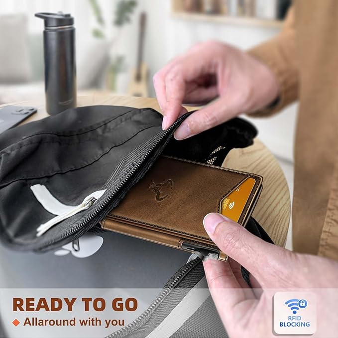 BULLIANT Men Wallet,Money Clip Wallet Slim For Gift Men 9Cards-Metal Credit Card Case in Magnetic Leather Flip-CubbioJoy