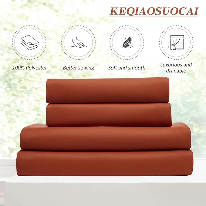 KEQIAOSUOCAI Burnt Orange Window Curtains 63 Inches Long, Block Out Room Darkening Insulated Memory Shape Boho Muted Ochre Orange Curtain for Bedroom 40 Inch Wide Each Panel,Set of 2,Pinch Pleat-CubbioJoy