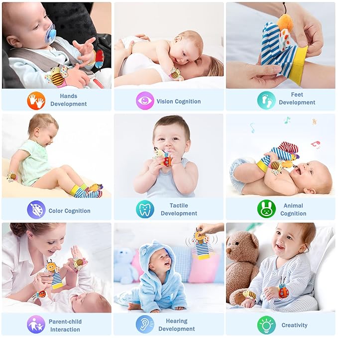 Bloobloomax Baby Rattles Toys for 0-12 Month, Infant Girl Boy Toys for Babies 3-6 Months, Newborn Hand & Foot Toys for 0 to 9 Months, Baby Shower Gifts Set with Wrist Rattle Socks-CubbioJoy