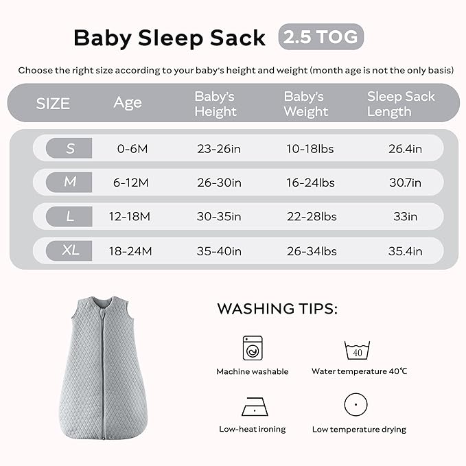 JELLYMONI Baby Sleep Sack TOG 2.5, 12-18 Months Winter Baby Wearable Blanket, 100% Cotton Infant Sleeping Sack 2-Way Zipper Warm Quilted Sleepsack-CubbioJoy