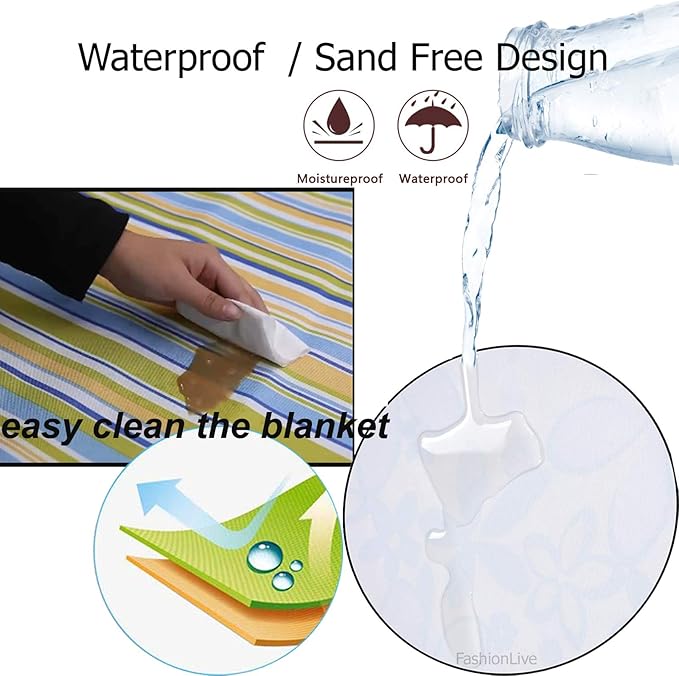 Beach Blanket Picnic Blanket Outdoor Mat Extra Large Waterproof Sand Proof Camping Blanket Lightweight Folding Portable Travel Blanket for Family Park Beach Grass, 79"x57"-CubbioJoy