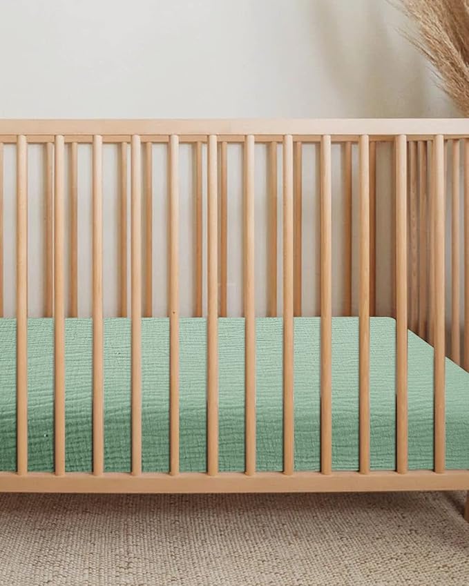 Bassinet Sheet for Baby Boy and Girl, Fitted Sheets for Rectangle, Oval, Hourglass Bassinet Mattress, Muslin Moses Basket Sheets with Neutral Style (Sage)-CubbioJoy