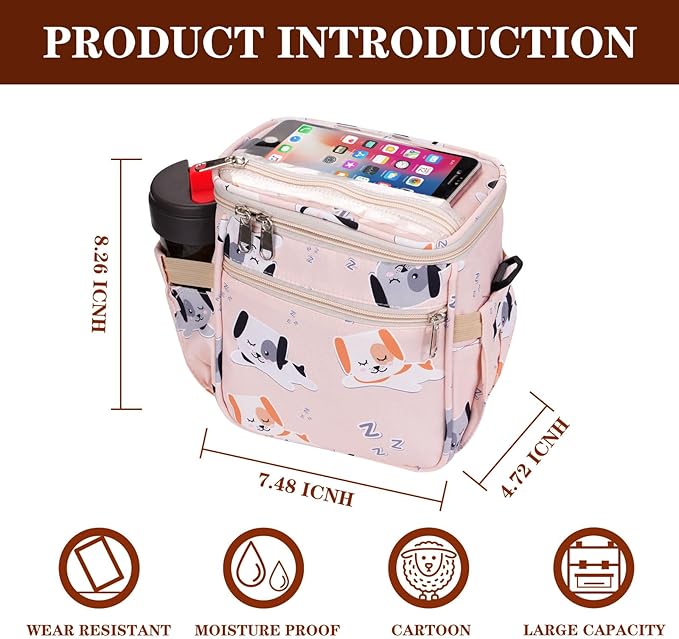 Baby Stroller Organizer Bag，Small Diaper Bag - Universal Stroller Organizer With Insulated Cup Holder,Pocket With Baby Wipes Dispenser，Adjustable Shoulder Strap(pink)-CubbioJoy