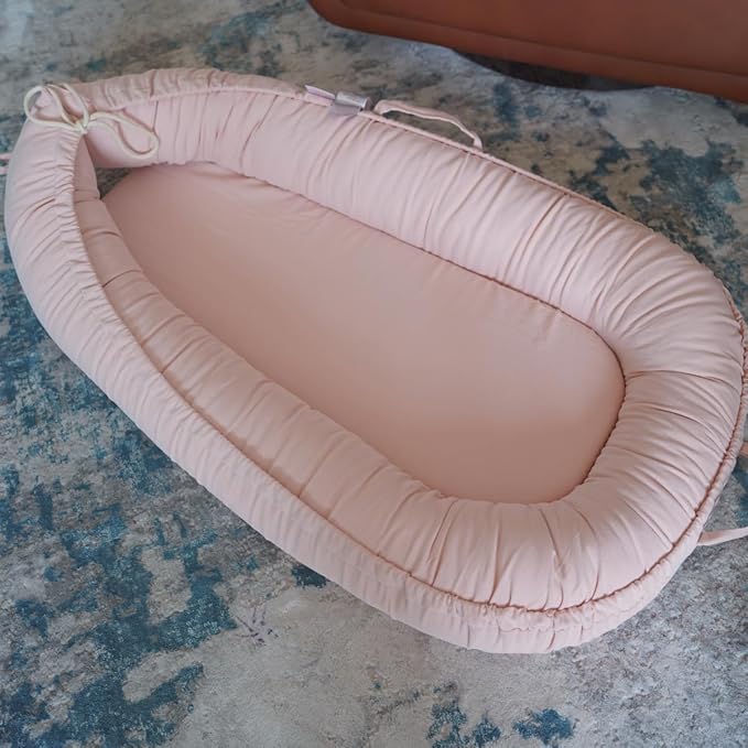 Infant Lounger, Baby Nest Cover for Baby Girls & Boys, Newborn Essentials for Baby 0-18+ Months, 100% Cotton Breathable (Mistyrose, Corduroy)-CubbioJoy