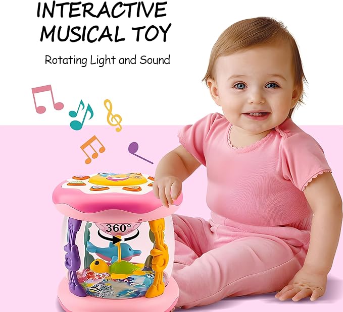 Baby Girl Toys 12 Months, Musical Rotating Light Up Infant Toys Tummy Time for Infant 12-18 Months, Crawling Learning Toys Birthday Gifts for Baby 1 2 3 Years Old-CubbioJoy