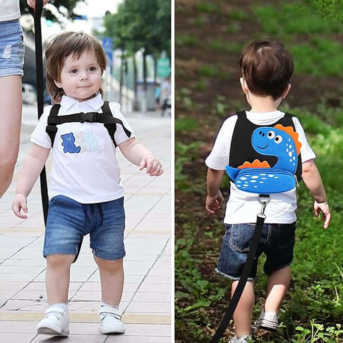 Accmor Toddler Harness Leash with Anti Lost Wrist Link, Cute Dinosaur Kids Harnesses Children Leashes, Baby Walking Harness Keep Child Close Wristband Strap for Boys Travel-CubbioJoy