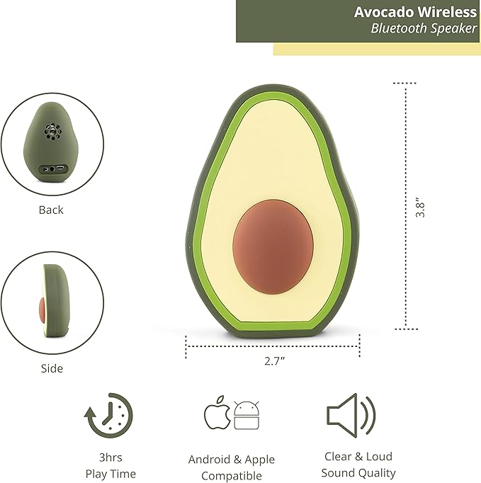Avocado Bluetooth Wireless Speaker, Animal Design for Kids of All Ages, Average 3 Hours of Playtime, 3W Output, Compatible with iPhone and Android Devices-CubbioJoy