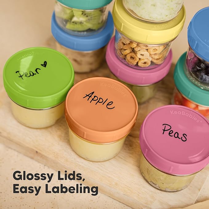 KeaBabies 12pk 4oz Glass Baby Food Containers with Lids - Leak-Proof, Microwavable Small Glass Jars, Baby Purees & Toddler Snack Storage Containers, BPA-Free, Dishwasher & Freezer Safe (Kea)-CubbioJoy