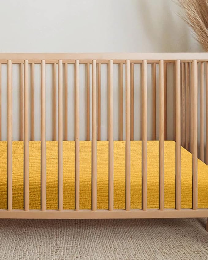 Bassinet Sheet for Baby Boy and Girl, Fitted Sheets for Rectangle, Oval, Hourglass Bassinet Mattress, Muslin Moses Basket Sheets with Neutral Style (Mustard Yellow)-CubbioJoy