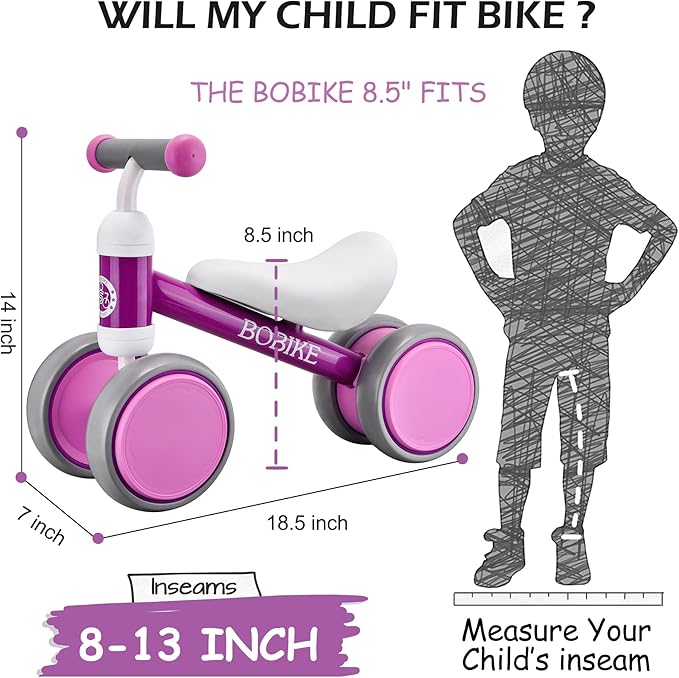 Baby Balance Bike Toys for 12-36 Months Kids Toy Boy and Girls Gifts Toddler Best First Birthday Gift Children Walker No Pedal Infant 4 Wheels Bicycle (Classic, Purple)-CubbioJoy