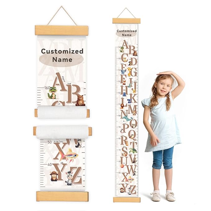 Customize Name Growth Chart Wall, Cute Letters Canvas Height Chart for Kids, Height Indicator Tape Ruler Growth Chart Decor, Toddler Room Decoration, Baby Measuring Board-CubbioJoy