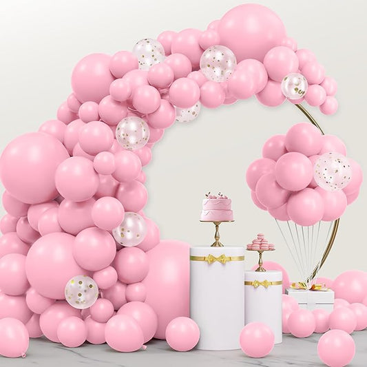 JOYIN 150 Pcs Pastel Pink Balloons, Different Sizes 18 12 10 5 Inch Pastel Pink Latex Balloon Arch Kit with Instruction for Birthday Decoration Party Graduation Wedding Holiday-CubbioJoy