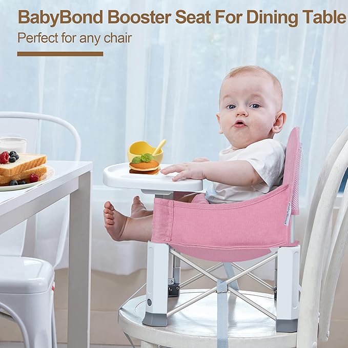 Baby Travel Booster Seat with Double Tray, BabyBond Upgraded Toddler Portable Baby Chair, Booster Seat for Dining Table, Stable and Foldable Booster Baby Chair for Indoor/Outdoor (Pink)-CubbioJoy