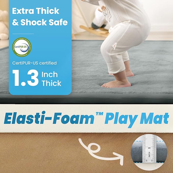 1.3" Thick Baby Play Mat for Floor Playpen, 71x79 Large Foam Tummy Time Mat, Padded Support Soft Plush Nursery Rug for Infant Kids Toddler Crawling Kick Activity (Light Grey)-CubbioJoy