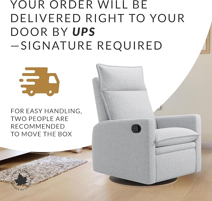 Arya Modern Nursery Glider Recliner Chair – Cozy Nursing Chair with 360° Swivel for New Parents, Gentle Motion, Compact Design, High Back & Low Armrests, Canadian Made (Heather Grey/ARLO Fabric)-CubbioJoy