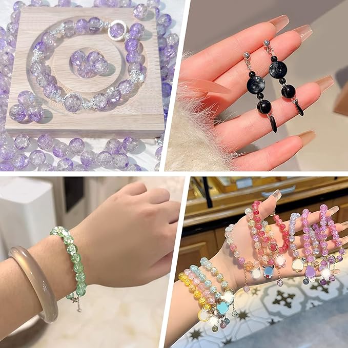 JULIMAIDONG 8mm Glass for Bracelets, 24 Colors Round Crystal Glass Bracelet Making Kit for Jewelry Making Kits Bead DIY Crafts with Spacer Charms Accessories (8MM, 24 Crackle Color)-CubbioJoy