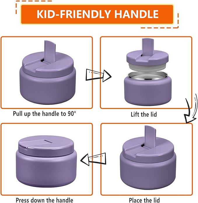 13.5oz Kids Thermos for Hot Food, Insulated Vacuum Food Jar with Buckle Lid, Stainless Steel Wide Mouth Leak Proof Insulated Lunch Container for School Picnic Travel,Purple-CubbioJoy