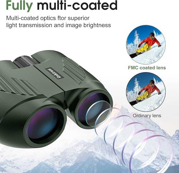 20X25 Compact Binoculars for Adults and Kids,Large Eyepiece Waterproof Binocular，Easy Focus Small Binoculars for Bird Watching,Hiking and Concert, Green-CubbioJoy