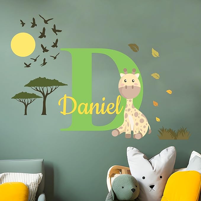 CRYPTONITE Personalized Name Jungle Animals Vinyl Wall Decor I Nursery Wall Decal for Baby Boy & Girl Decoration I Stickers for Kids I Multiple Options for Customization (B. Giraffe)-CubbioJoy