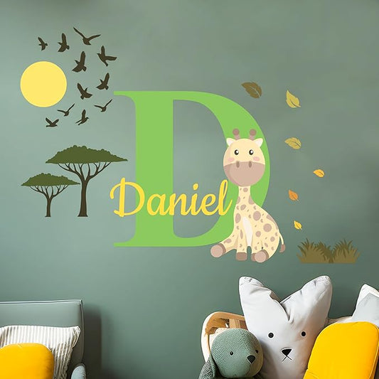 CRYPTONITE Personalized Name Jungle Animals Vinyl Wall Decor I Nursery Wall Decal for Baby Boy & Girl Decoration I Stickers for Kids I Multiple Options for Customization (B. Giraffe)-CubbioJoy