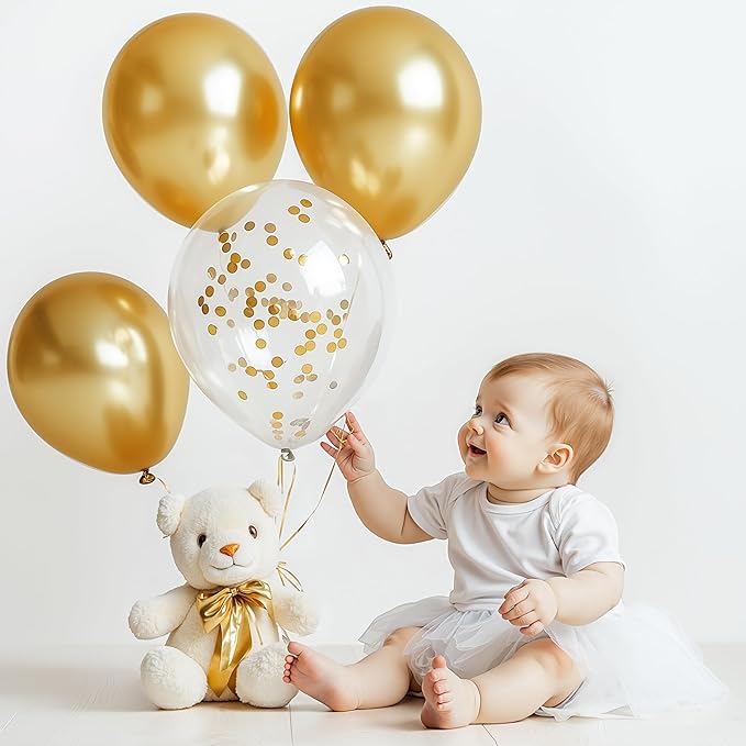 JOYIN 150 Pcs Metallic Gold Balloons, Different Sizes 18 12 10 5 Inch Gold Latex Balloon Arch Kit with Instruction for Birthday Decoration Party Graduation Wedding Holiday-CubbioJoy