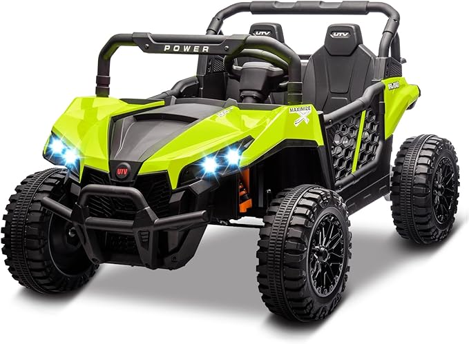 24V 2 Seater Ride On Car Truck, Power Wheels Kids UTV w/Parent Remote Control, 3.1 MPH Max Speed, Music Player, LED Lights & Storage, Electric Vehicle Ride On Toy for Kids Toddler Ages 3-8, Green-CubbioJoy