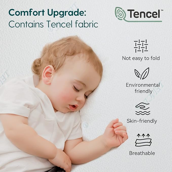 BABELIO Premium Memory Foam Crib Mattresses, 2-Stage, with Waterproof Lining & Removable Cover, for Standard Toddler Bed White and Grey-CubbioJoy