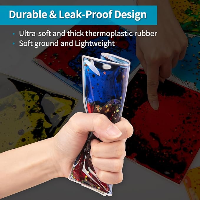 Art3d 6”x6” Square Sensory Fidget Liquid Motion Tiles for Kids, Toddler, Teens - Interactive Soft Gel Liquid Play Mats for Home, Schools, Playrooms, Multi-Pack of 6 Tiles-CubbioJoy