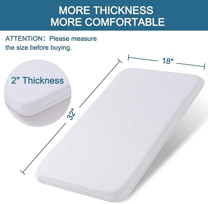 Baby Bassinet Mattress Pad, 32" x 18" x 2" Dual Sided Gel Memory Foam Mattress with Breathable Removable Soft Cover Fit for Ingenuity/Cuddor/RONBEI Baby Bassinet-CubbioJoy