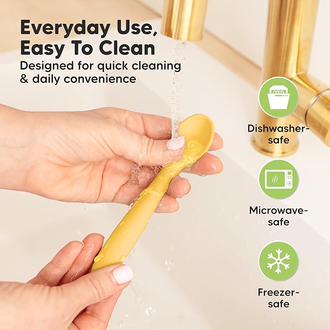 KeaBabies Silicone Baby Spoons, Self Feeding 6-12 months - 3-Pack Baby Weaning Eating Utensils, Toddler First Food Training Spoon, Infant, Kids Feeding Supplies Essential Set,Dishwasher-safe (Valiant)-CubbioJoy