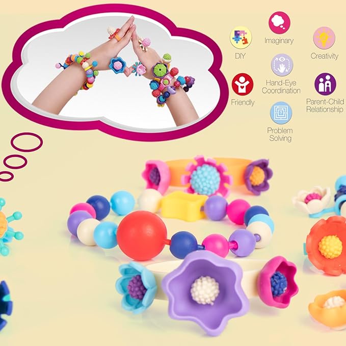 BIRANCO. Pop Beads, Jewelry Making Kit - Arts and Crafts for Girls 3-7 Years Old, Snap Beads Toys - Necklace, Bracelet, Ring Creative DIY Set - 520 pcs-CubbioJoy