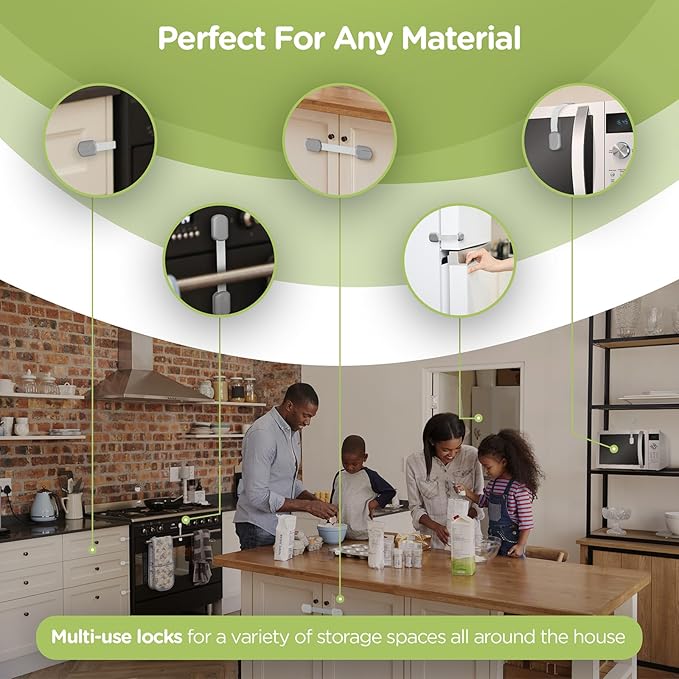 Baby Proofing Child Safety Locks (2 Pack) by Skyla Homes - The Safest, Quickest and Easiest 3M Adhesive Cabinet Latches, No Screws & Magnets, Multi-Purpose for Furniture, Kitchen, Ovens, Toilet Seats-CubbioJoy