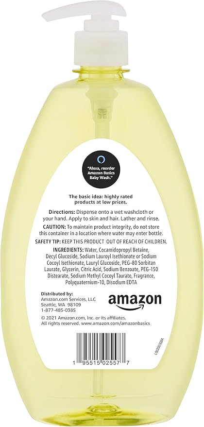 Amazon Basics Tear-Free Baby Hair and Body Wash, 27.1 Fluid Ounce, Lightly Scented, 2-Pack (Previously Solimo)-CubbioJoy