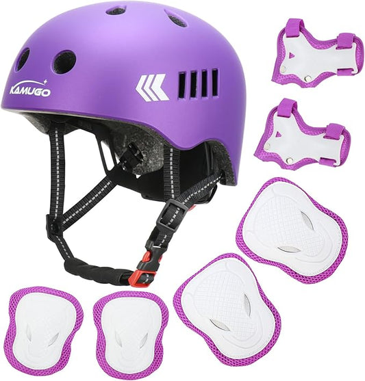 KAMUGO Kids Bike Helmet Set, Toddler Helmet for Ages 2-8 Boys Girls with Sports Protective Gear Set Knee Elbow Wrist Pads for Skateboard Cycling Scooter Rollerblading-CubbioJoy