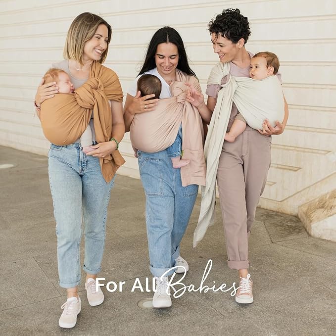 Boba Ring Sling Baby Carrier Newborn to Toddler - Lightweight & Breathable Baby Sling, Hip-Healthy Carrier Sling, Baby Wrap Carrier for Front & Hip Carry, 8-35 lbs (Linen Peony)-CubbioJoy